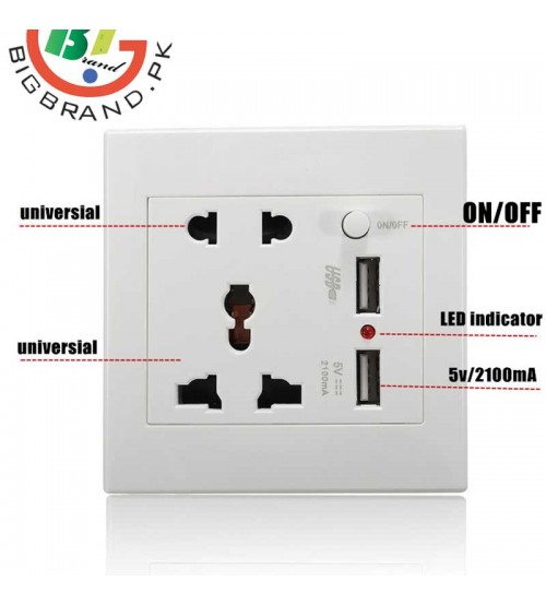 Universal 2.1A US UK EU Plug 2 USB Wall Sock 